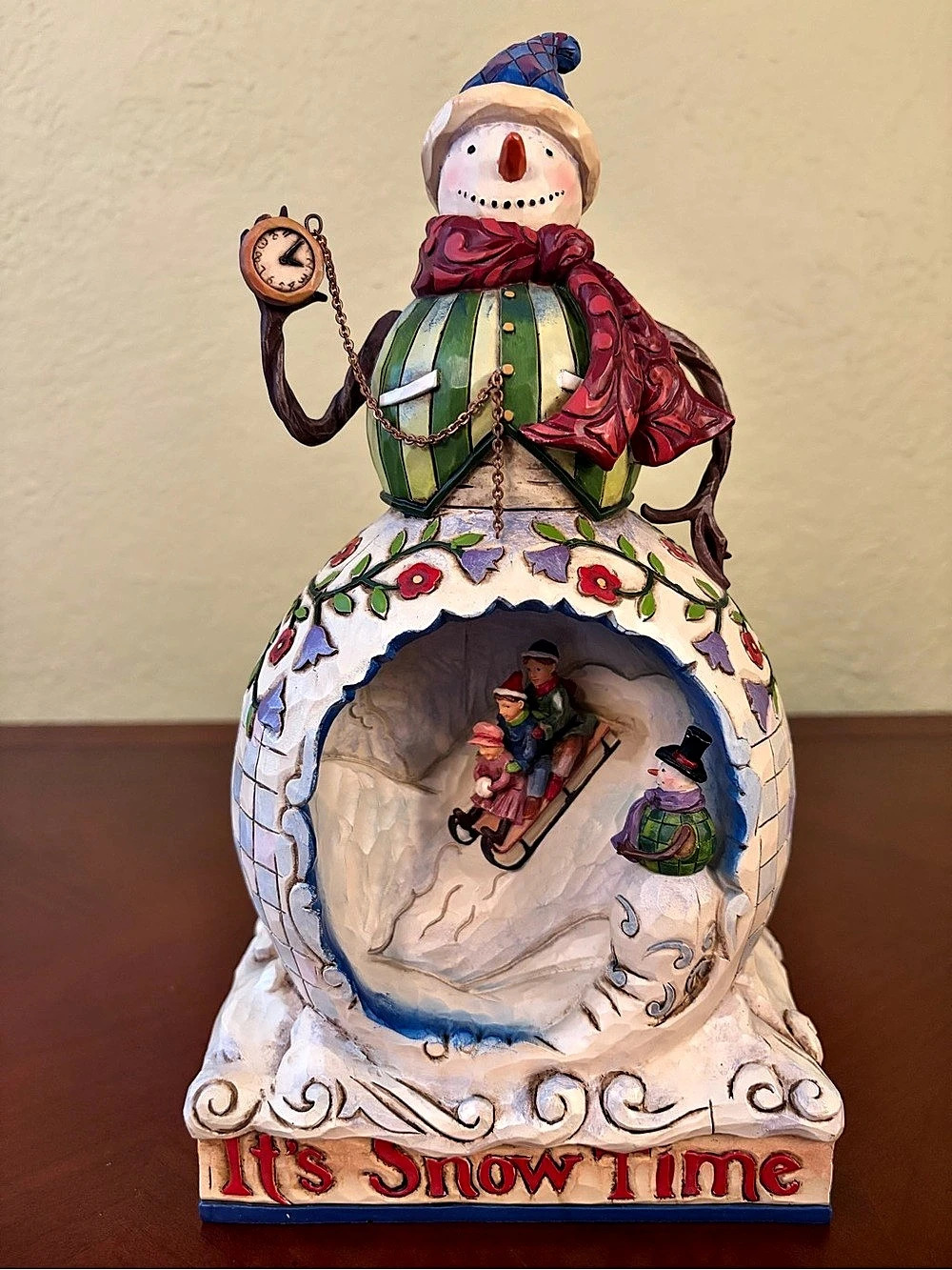 Jim Shore Heartwood Creek It's Snow Time Snowman Diorama Resin 10" Boxed Enesco